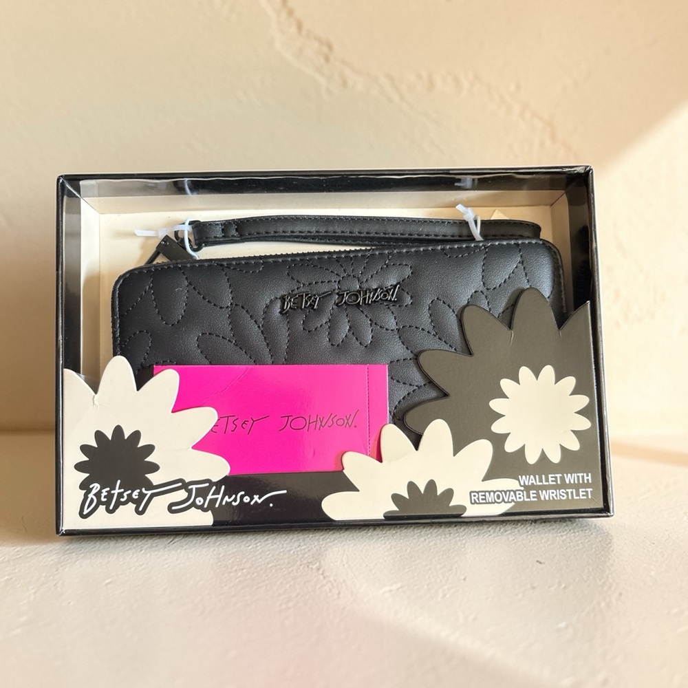 Betsey Johnson Black Floral Embossed Wristlet Wallet